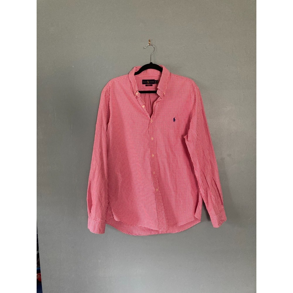 Ralph Lauren men's slim fit pink/white checked long sleeve oxford size x-large